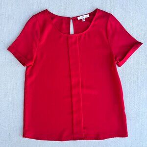Arloh Red Short Sleeve Workwear Blouse With Box Pleat Front Detail Size Small